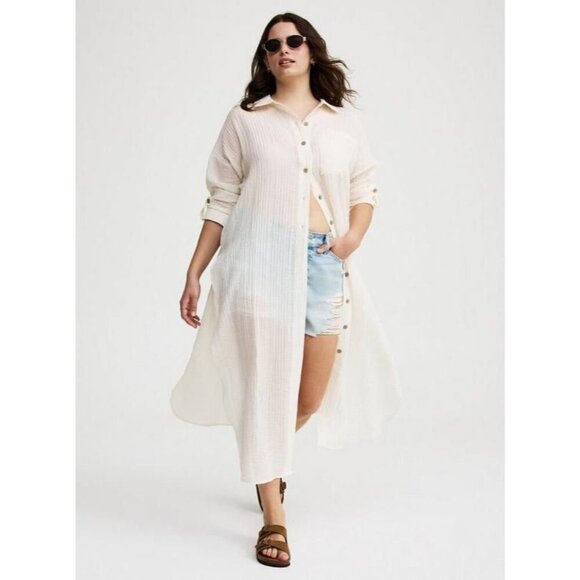 Torrid Ivory Buttom Up  Gauze Kimono Dress  Women's Size  2x - Picture 1 of 10